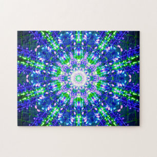 Puzzle Mandala bleu et vert kaléïdoscopique