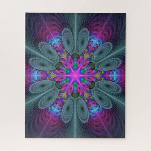 Puzzle Mandala coloré art spirituel fractal avec rose