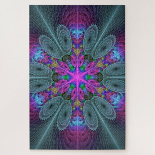 Puzzle Mandala Colorful spiritual Fractal Art With Pink