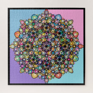 Puzzle Mandala de grande couleur 4 Carré : bleu