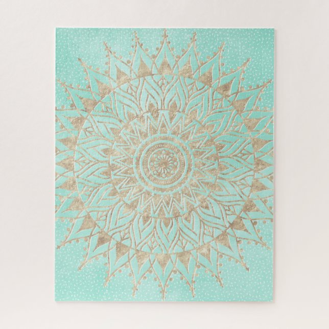 Puzzle Mandala de menthe et d'or (Vertical)