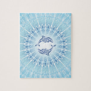 Puzzle Mandala des dauphins bleus
