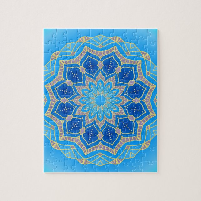 Puzzle Mandala in electric blue and turquoise (Vertical)