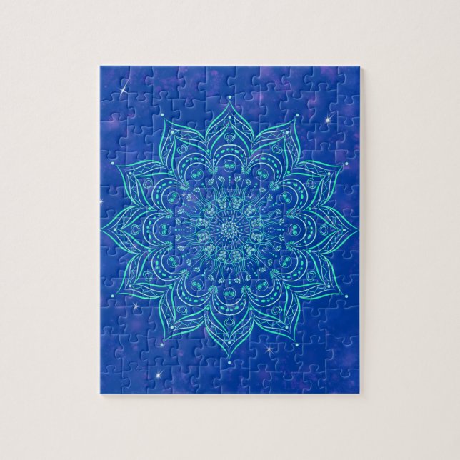Puzzle Mandala in Sky Nebula and Stars Galaxy Blue (Vertical)
