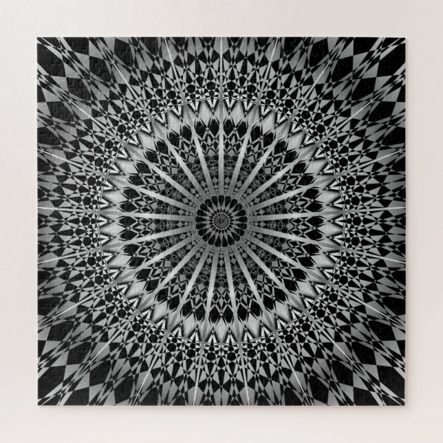 Puzzle Mandala noir argent (Vertical)