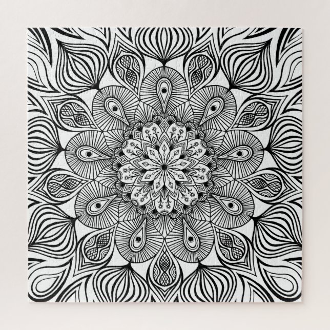 Puzzle Mandala noir et blanc Trippy Psychedelic Hippie (Vertical)