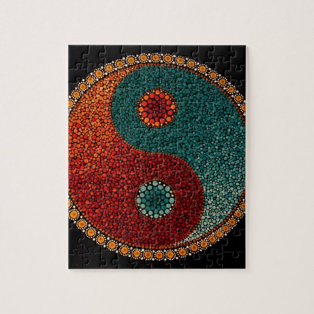 Puzzle Mandala peint à la main de Yin Yang (Vertical)