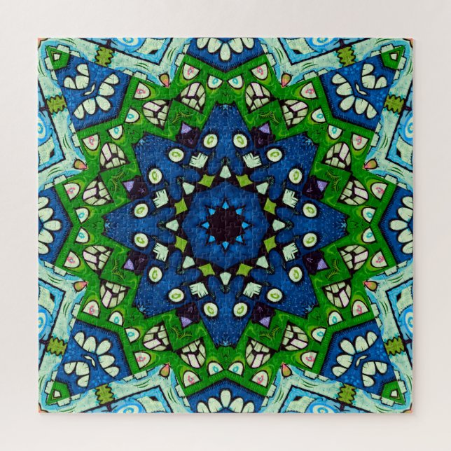 Puzzle Mandala Retro Mosaic Vert Motif bleu (Vertical)