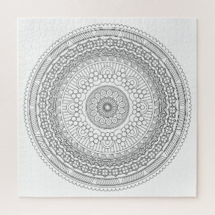 Puzzle Mandala Rond Noir & Blanc v3 à Colorier