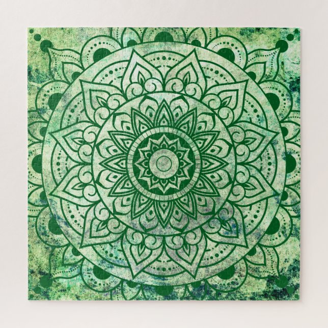 Puzzle Mandala vert bohème ethnique élégant (Vertical)
