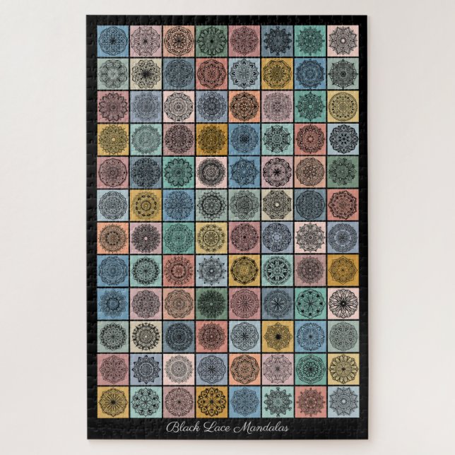 Puzzle Mandalas en dentelle noire (Vertical)