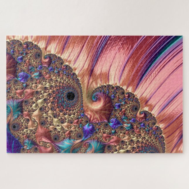 Puzzle Mandelbrot Set Art numérique fractal rose et or (Horizontal)