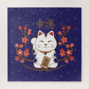 Puzzle Maneki-neko chat avec un kanji de chance