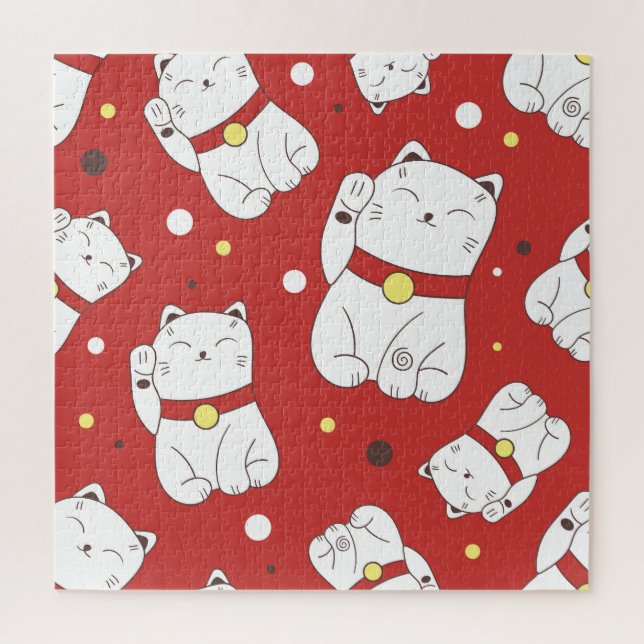 Puzzle Maneki-Neko chat, motif japonais de doodle. (Vertical)