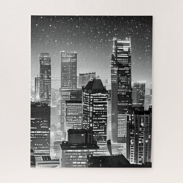 Puzzle Manhattan Under the Stars en noir et blanc (Vertical)