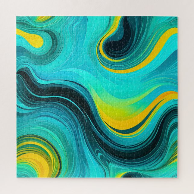 Puzzle « Marbella » Bleu Jaune Tourbillons Vagues (Vertical)