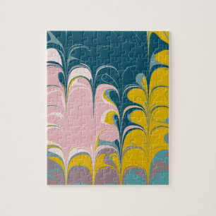 Puzzle Marbre Abstrait moderne Ebru Motif Turquoise et ro