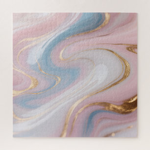 Puzzle Marbre Abstrait Tourbillon Rose Bleu Or
