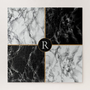 Puzzle Marbre blanc et noir tendance - Ajouter une lettre
