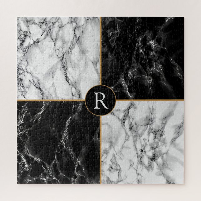 Puzzle Marbre blanc et noir tendance - Ajouter une lettre (Vertical)