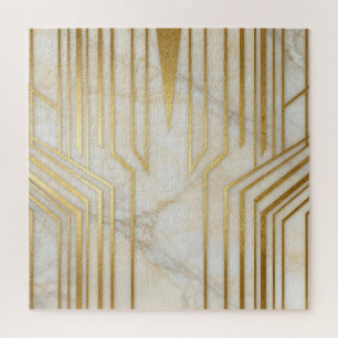Puzzle Marbre Blanc Luxueux Motif Géométrique Or