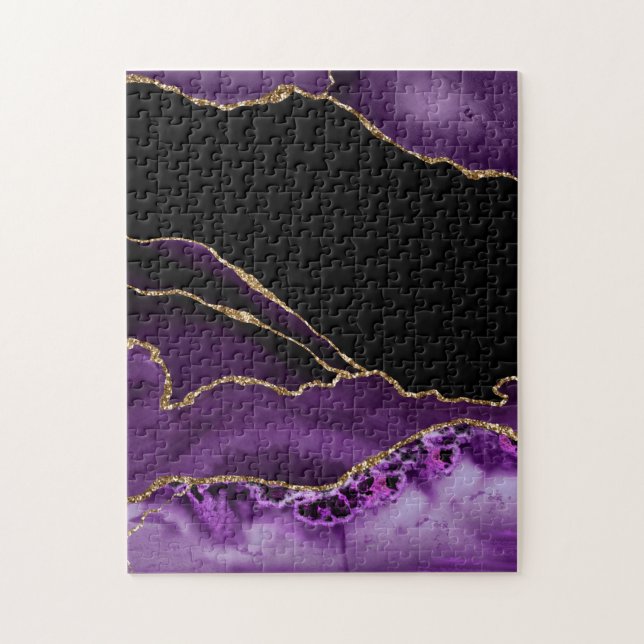 Puzzle Marbre d'agate noir violet Glamour foncé Doré (Vertical)