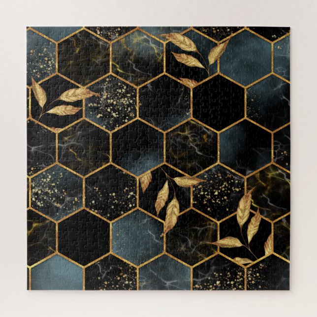 Puzzle Marbre et or élégant : Texture Hexagon Abstraite (Vertical)
