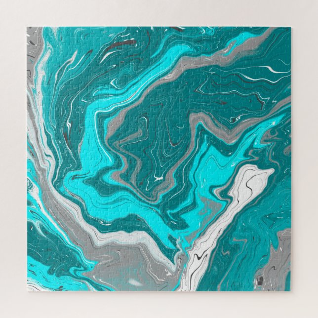Puzzle Marbre turquoise et Turquoise Fluid Art   (Vertical)