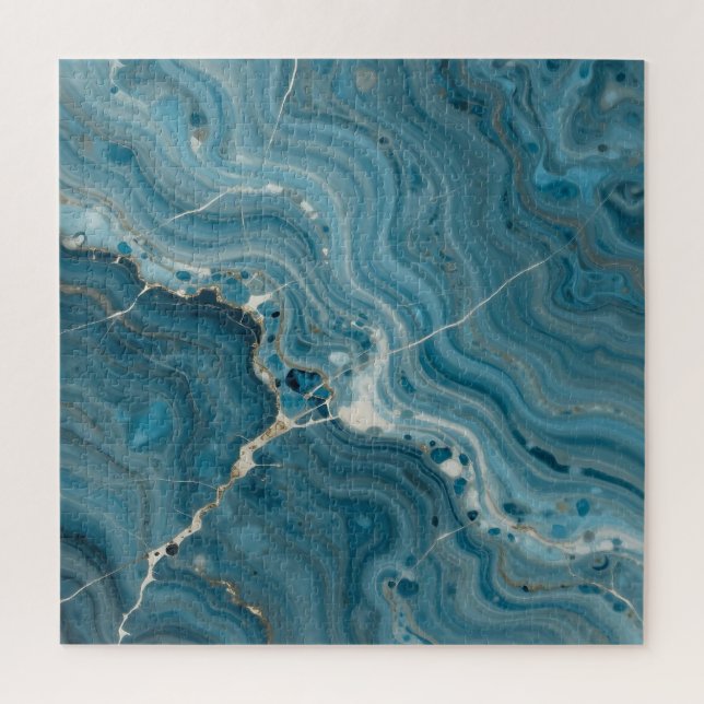 Puzzle Marbre Veine d'Or Agate Bleue (Vertical)
