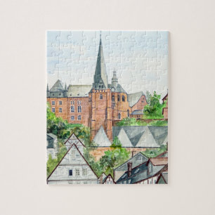 Puzzle Marburg Altstadt Allemagne Peinture Townscape