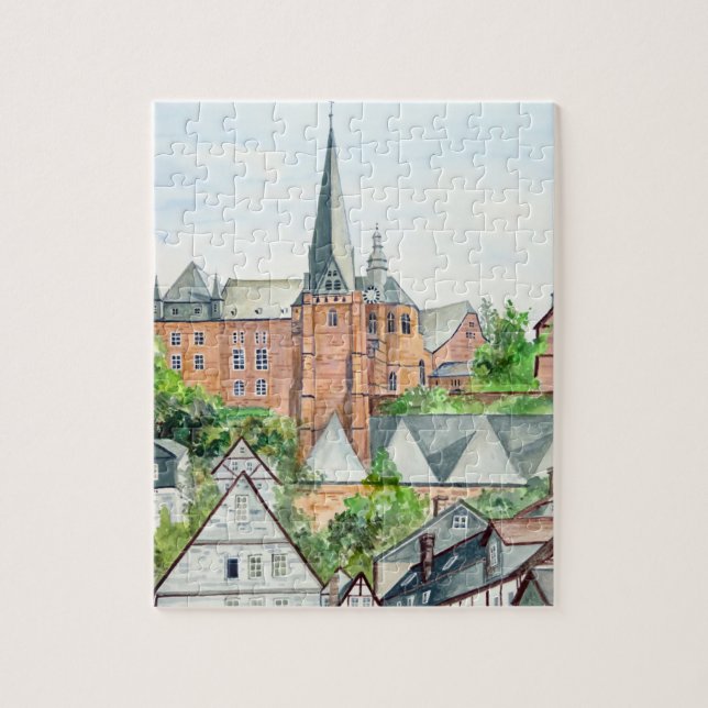 Puzzle Marburg Altstadt Allemagne Peinture Townscape (Vertical)
