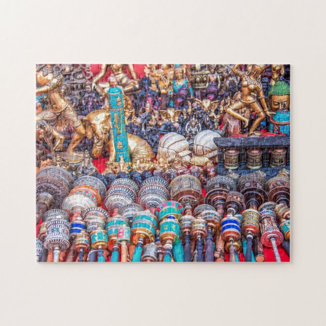 Puzzle Marché coloré du Népal Hindou et trinquettes boudd (Horizontal)