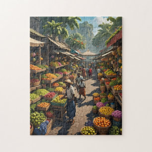 Puzzle marché jamaïcain de fruits en plein air coloré int