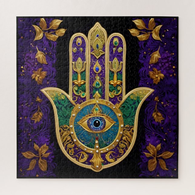 Puzzle Mardi Gras Or Violet Vert Hamsas Art (Vertical)