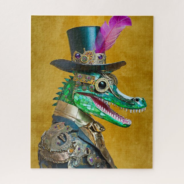 Puzzle Mardi Gras Steampunk Party Animal Alligator (Vertical)