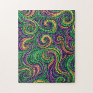 Puzzle Mardi Gras vert violet tourbillonne abstrait