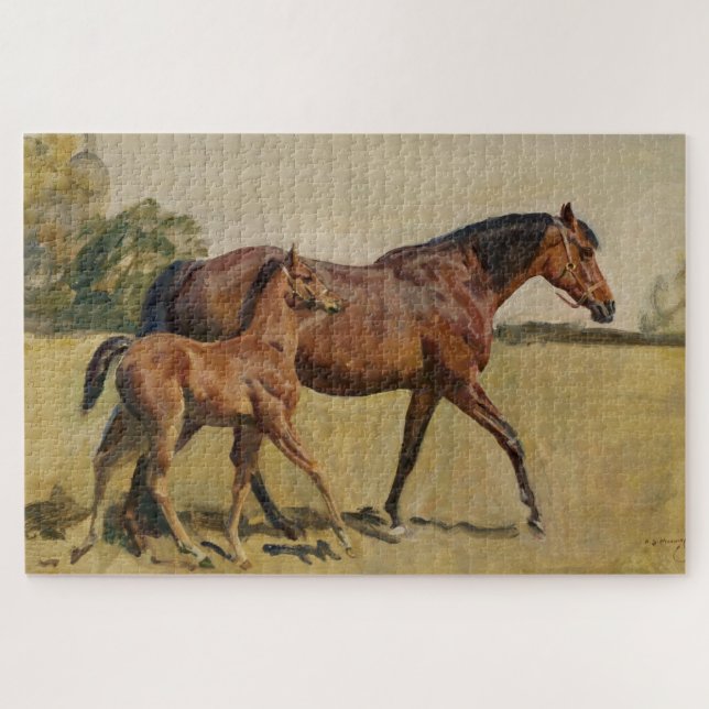 Puzzle Mare et poulain de la baie Brown de Thoroughbred (Horizontal)