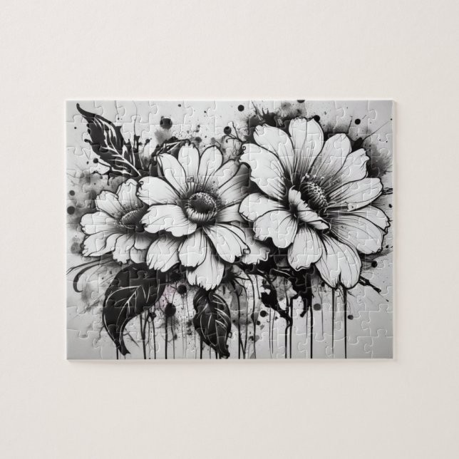 Puzzle Marguerite gothique noire et blanche Encre saignan (Horizontal)