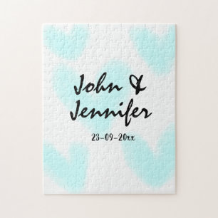 Puzzle mariage coeur bleu style texte minimal simple blan