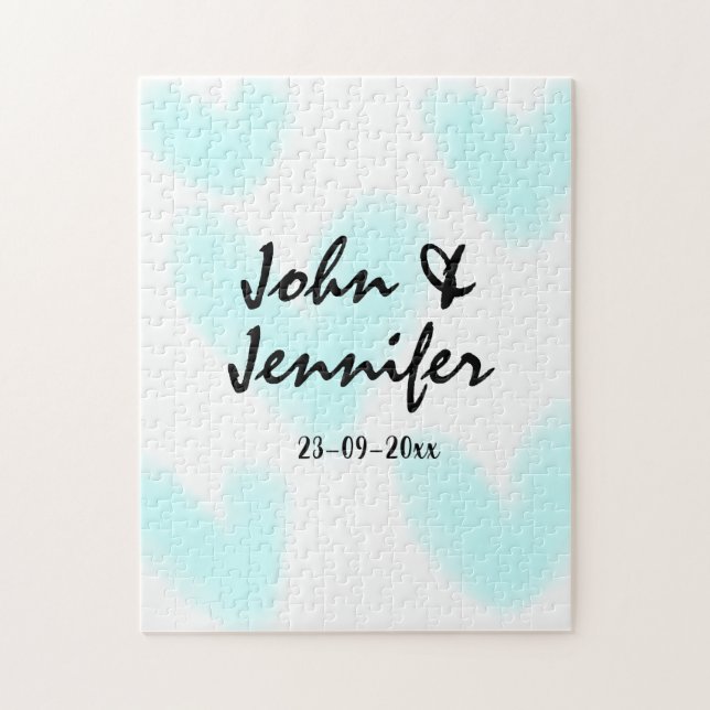 Puzzle mariage coeur bleu style texte minimal simple blan (Vertical)