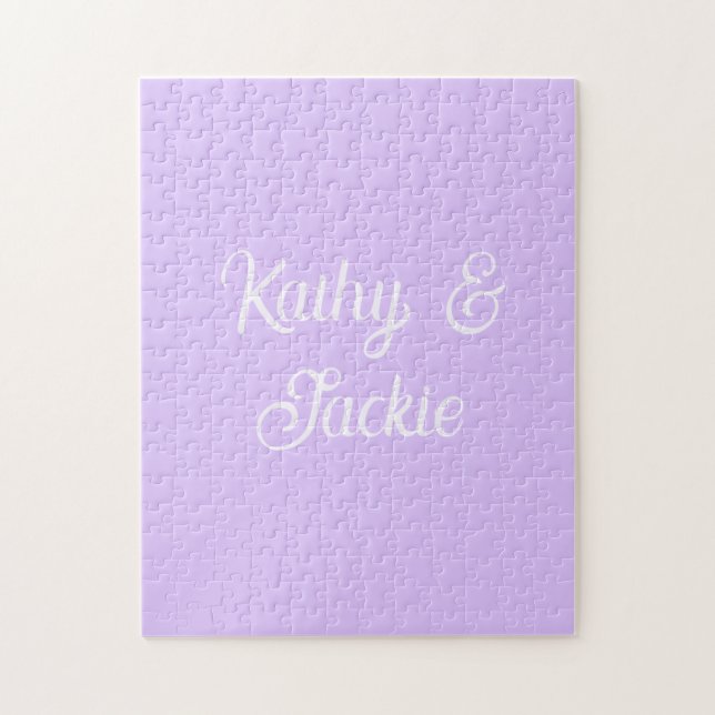 Puzzle Mariage couple rétro pastel violet nom stylé na (Vertical)