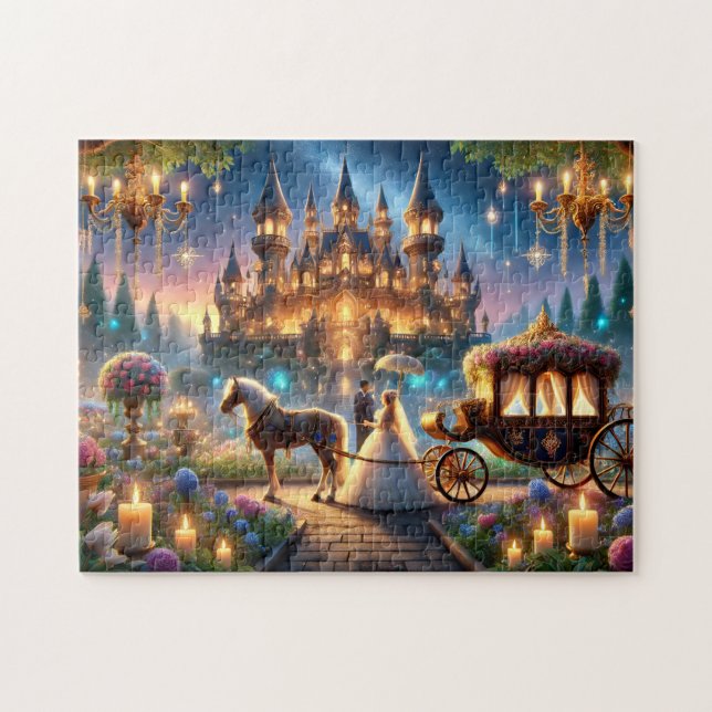 Puzzle Mariage de Conte de Fées Château Carrosse Tiré par (Horizontal)
