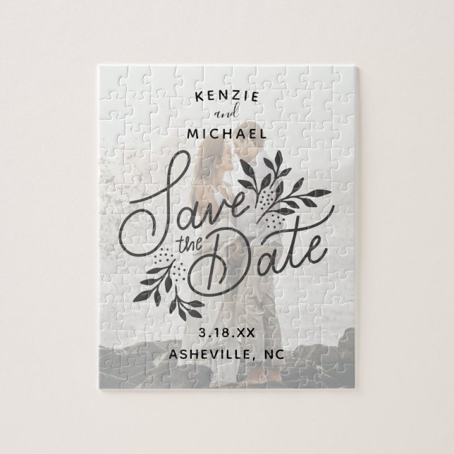 Puzzle Mariage Enregistrer la date Jolie Calligraphie Bot (Vertical)