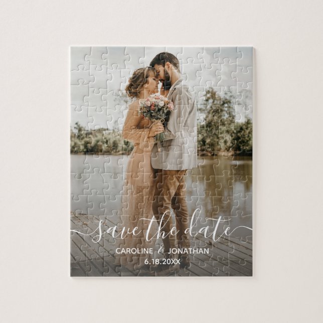 Puzzle Mariage Enregistrer la date Photo Script Calligrap (Vertical)