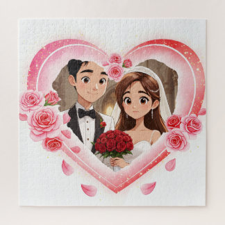 Puzzle Mariage personnalisé - Coeur d'aquarelle romantiqu