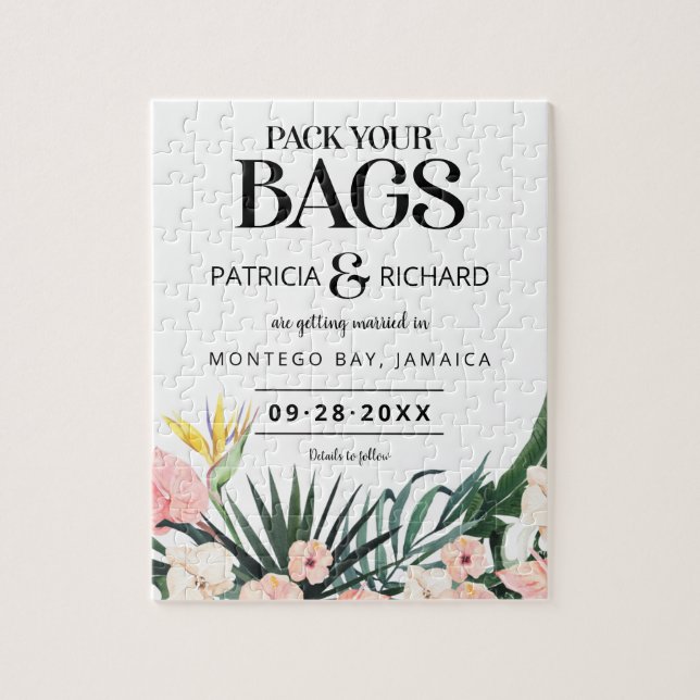 Puzzle Mariage tropical de destination Enregistrez la dat (Vertical)