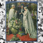 Puzzle Mariage Vintage, Mariée et Marié avec Menorah<br><div class="desc">Illustration vintage d'amour et de romance de cérémonie de mariage représentant un couple se mariant dans une belle synagogue avec des vitraux,  des fleurs et une menorah à sept branches. La mariée porte une longue robe de mariée blanche et le marié est élégant dans son smoking.</div>