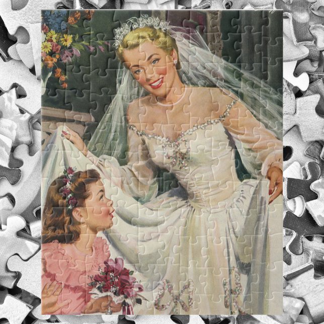Puzzle Mariage vintage, Mariée rétro avec Flower Girl (Créateur téléchargé)
