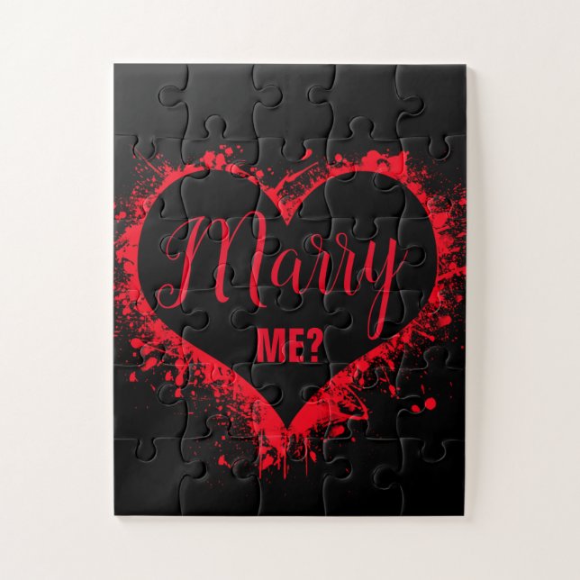 Puzzle "MARIE-MOI ?" Coeur rouge sur proposition noire (Vertical)