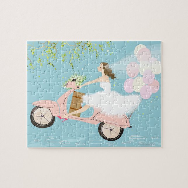 Puzzle Mariée à cheval sur un scooter (Horizontal)